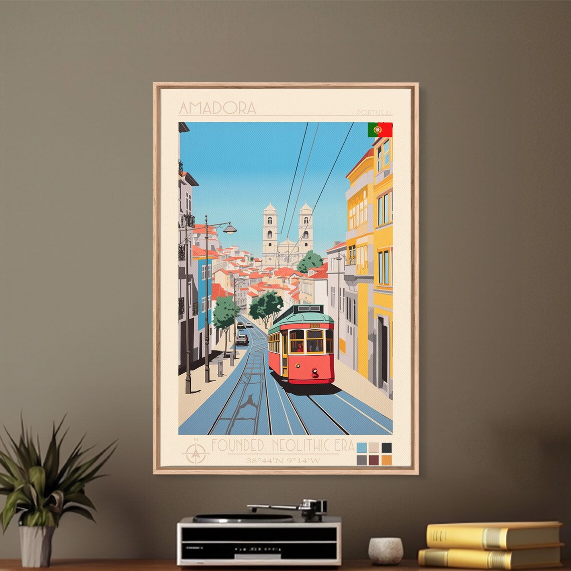 Amadora Portugal Classic Tram Steep Street Twin Tower Church Poster - Image 5