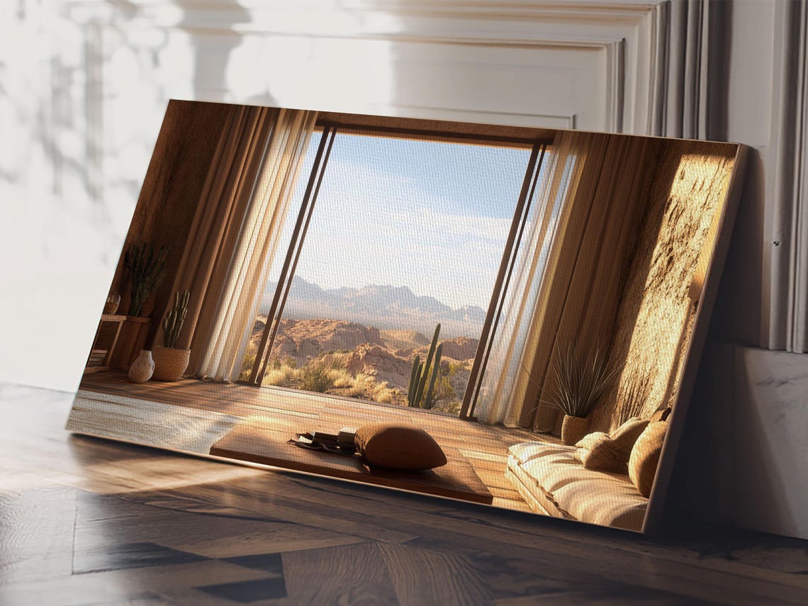 Rustic Desert View Room With Open Doors Cactus Warm Southwest Wall Art - Image 2