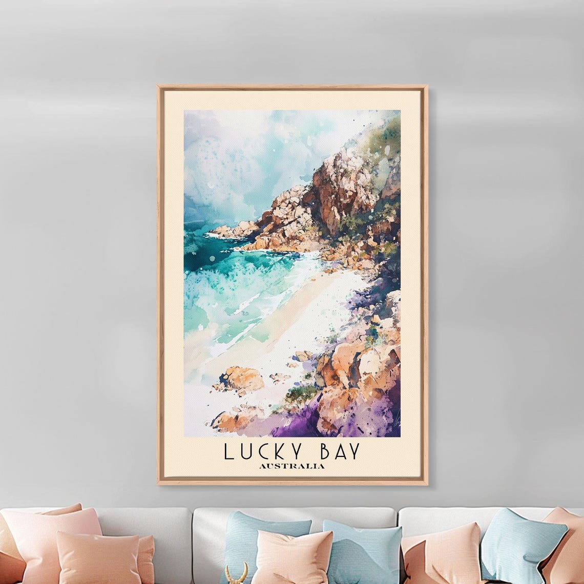 Lucky Bay Australia Rocky Headlands White Sand Surf Watercolor Poster - Image 4
