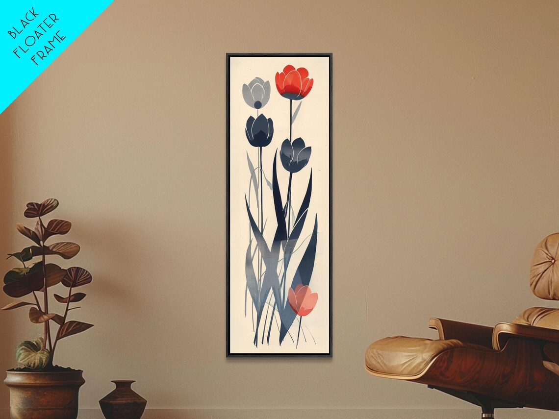 Minimalist Red Black And Gray Tulips On Beige Graphic Art Poster - Image 6
