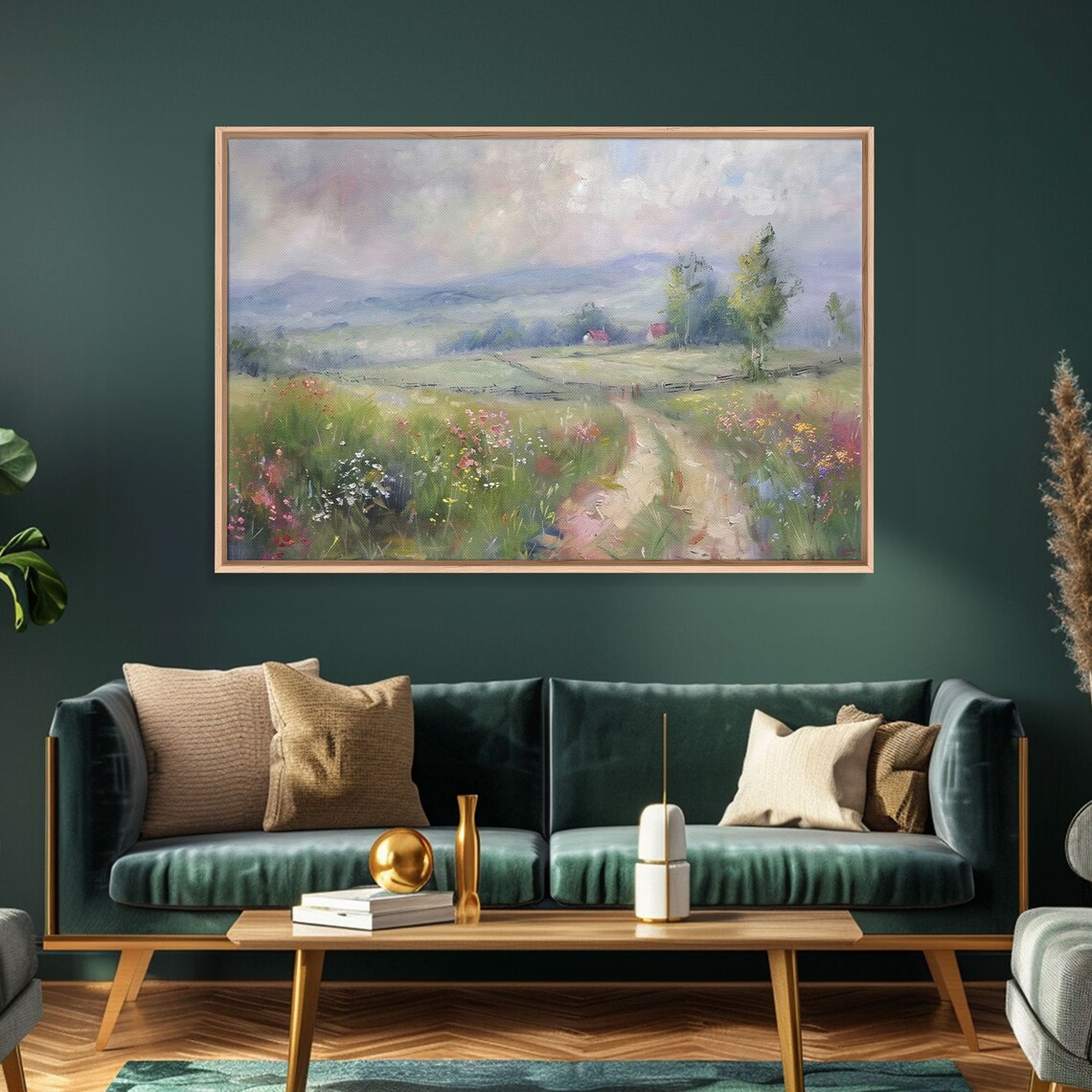 Wildflower Meadow Country Path Soft Impressionist Landscape Wall Art - Image 4