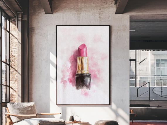 Pink Lipstick Print Feminine Aesthetic Wall Art Light Pink Bedroom Decor Gift Idea Whimsical Cottagecore Art Makeup Art