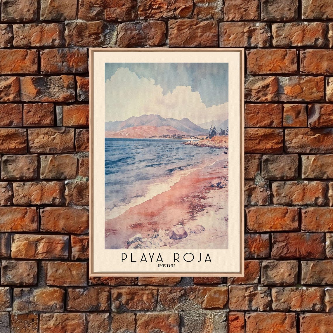 Playa Roja Peru Red Sand Beach Arid Mountains Watercolor Travel Poster - Image 4