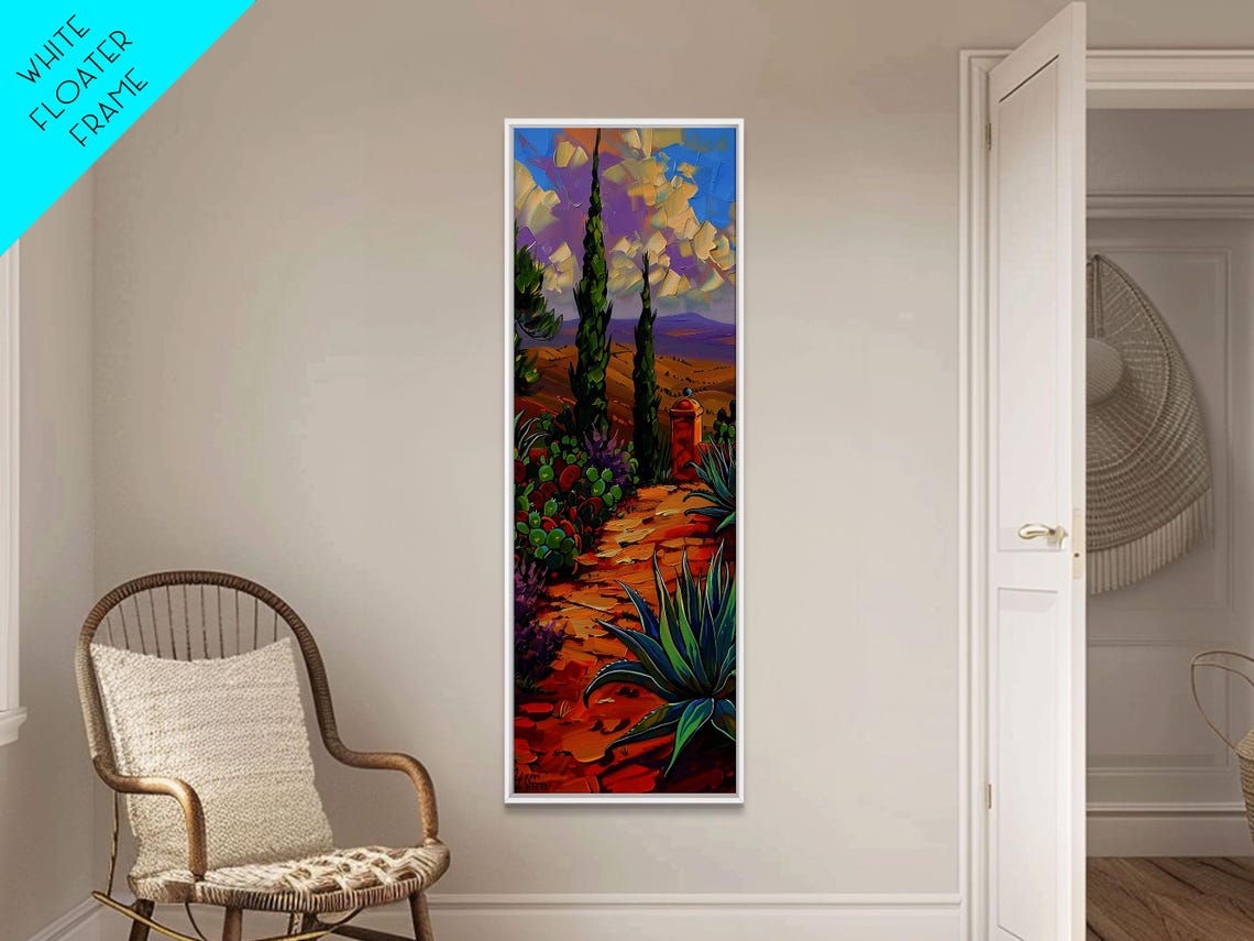 Tall Narrow Oil Painting Of Tuscan Landscape Framed Mountain Wall Art For Bedroom Contemporary Art For Kitchen And Living Room - Image 6