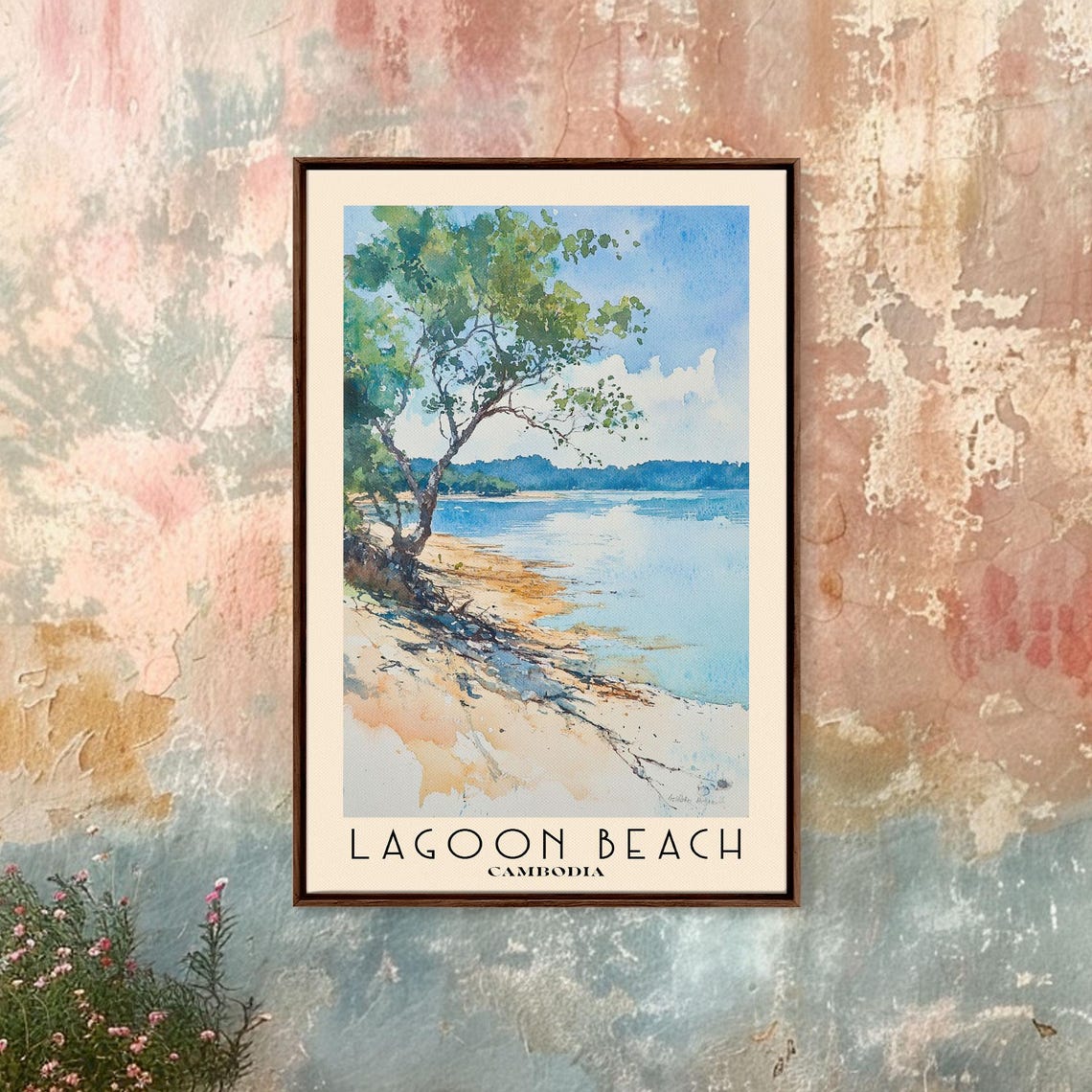 Lagoon Beach Cambodia Leaning Tree Calm Shore Watercolor Poster - Image 4
