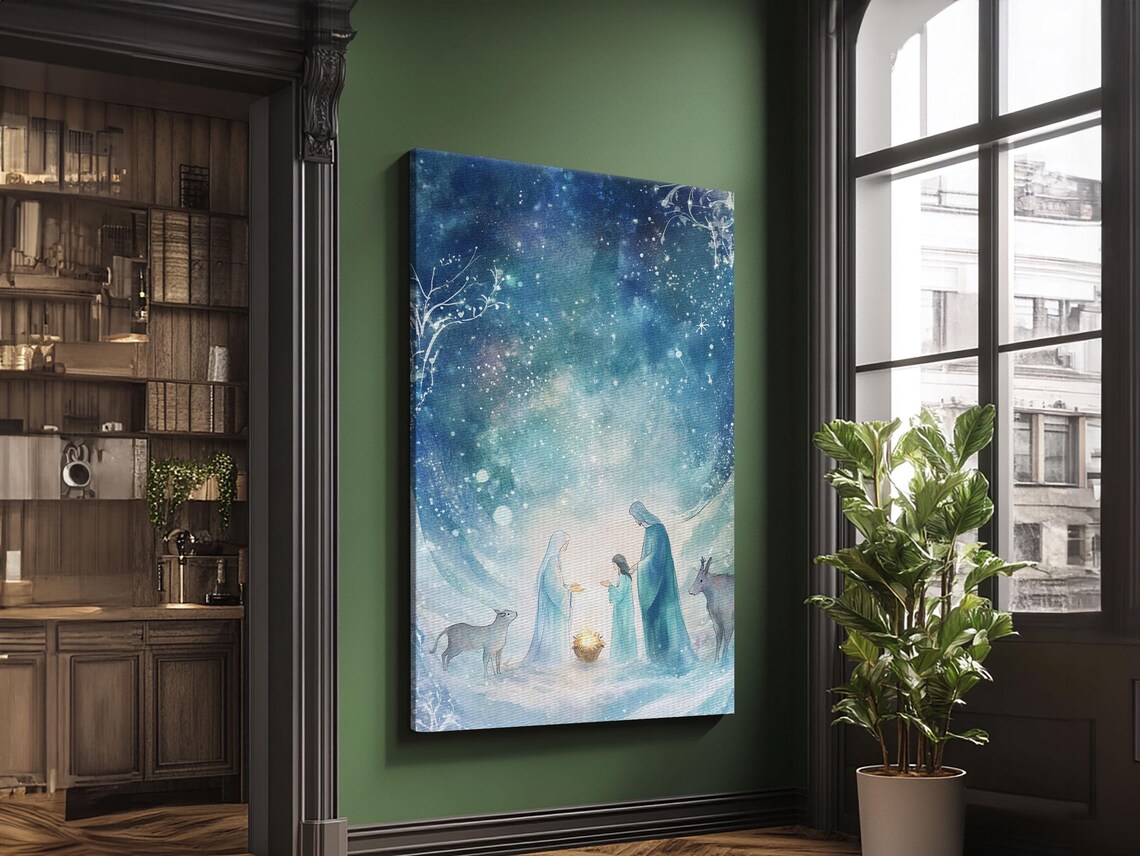 Watercolor Nativity Painting, Rustic Christmas Decor - Image 6