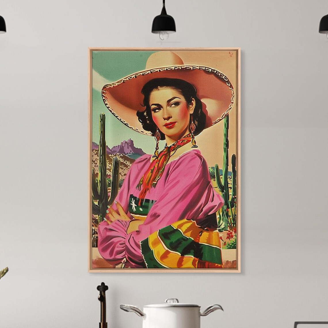 Latina Cowgirl With Cactus Background, Retro Print - Image 4