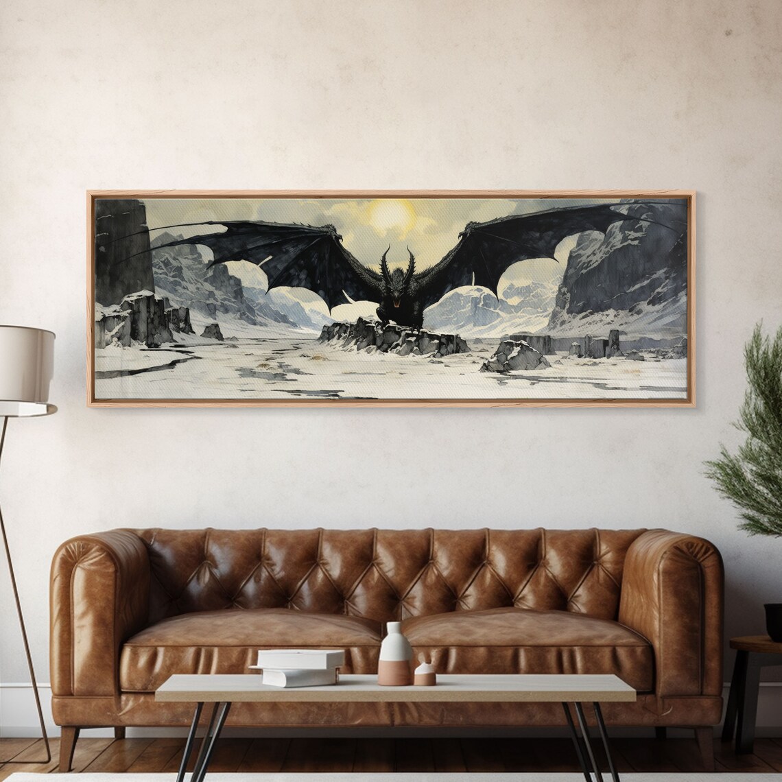 Panoramic Dragon Fantasy Art Print, Mythical Decor