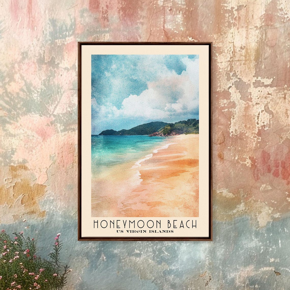 Honeymoon Beach Us Virgin Islands Watercolor Beach Print Vacation Gift Wall Art Framed Print Framed Beach Painting - Image 4