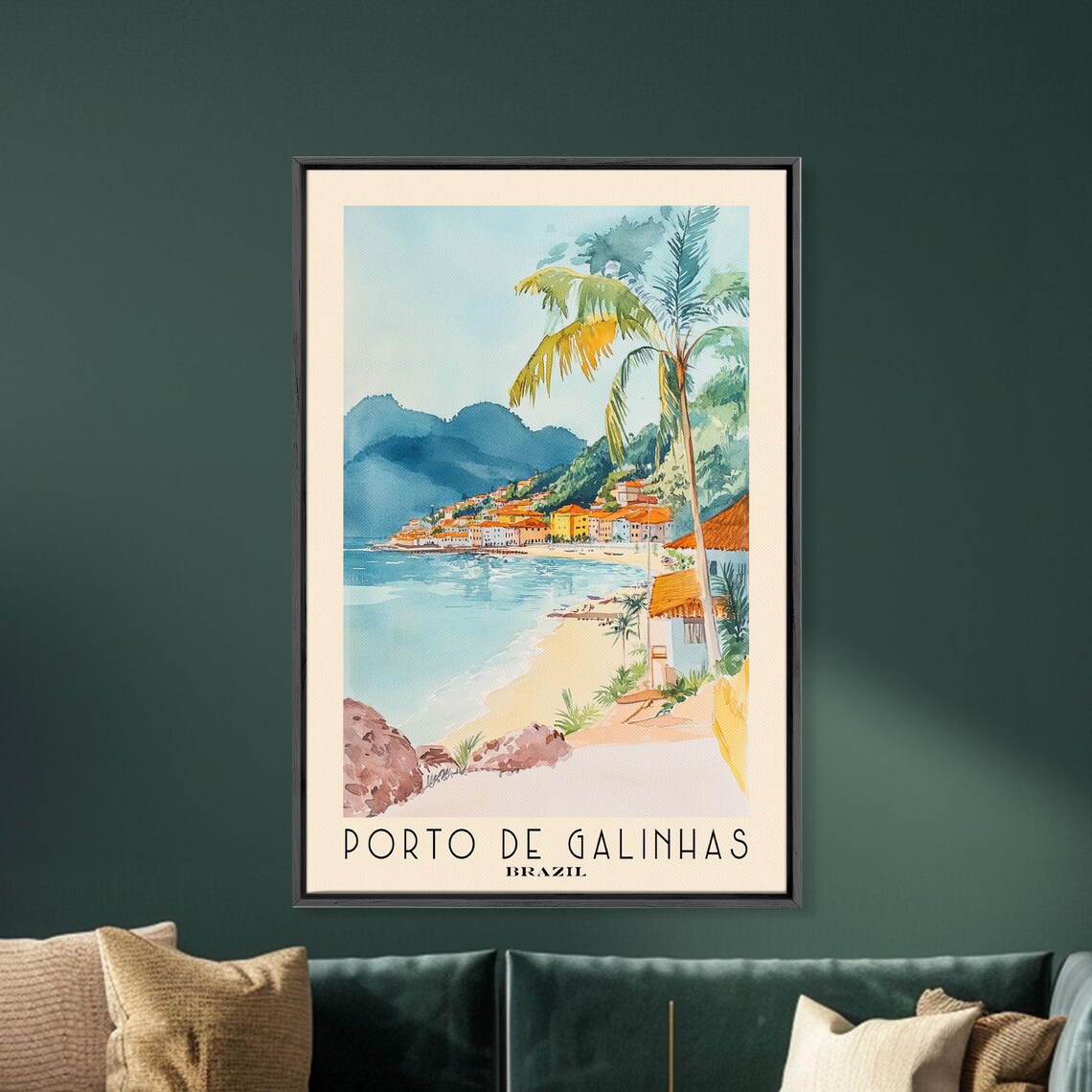 Porto de Galinhas Brazil Colorful Fishing Town Bay Beach Palm Watercolor Poster - Image 5