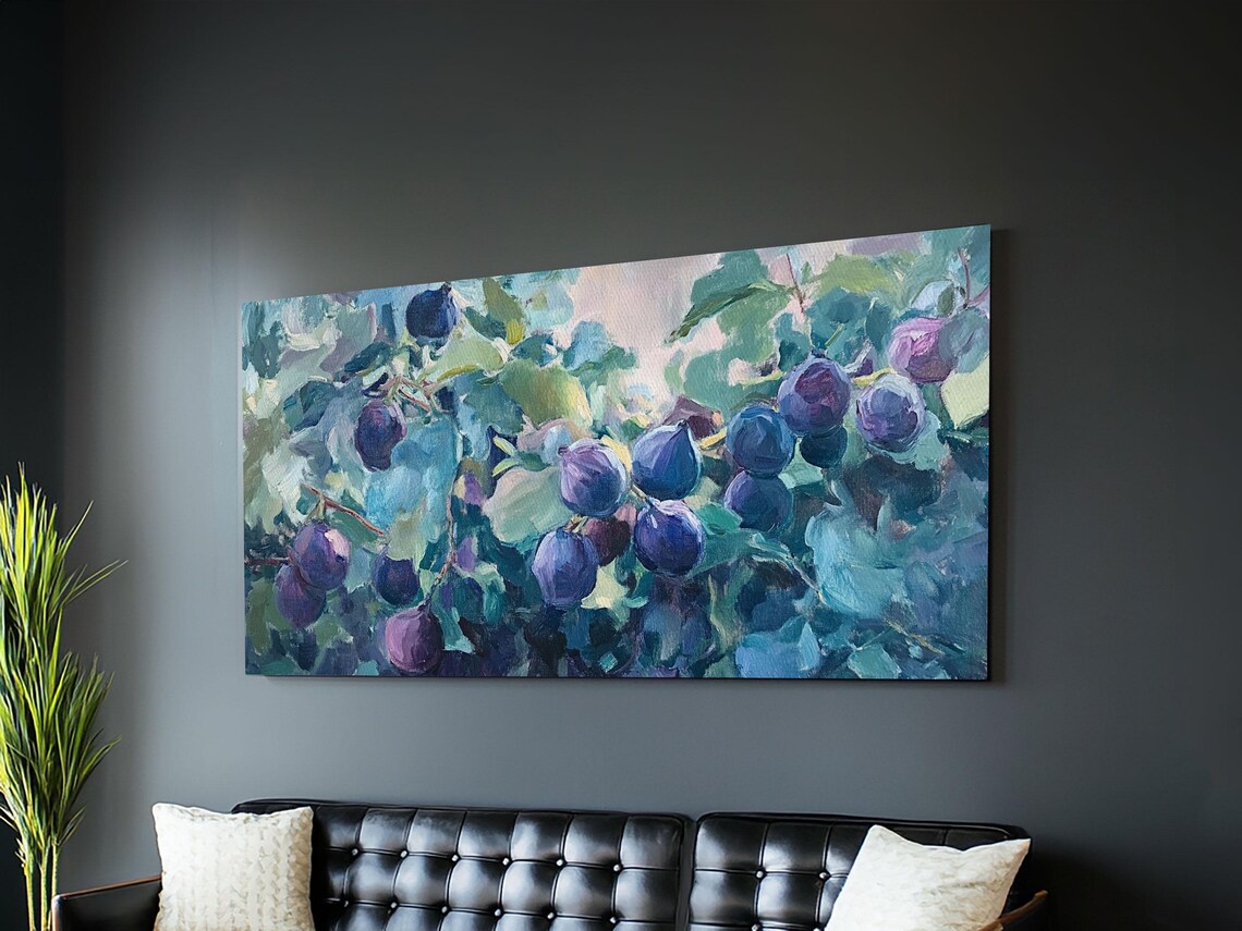 Purple Figs Leaves Impressionist Oil Painting Colorful Wall Art - Image 3