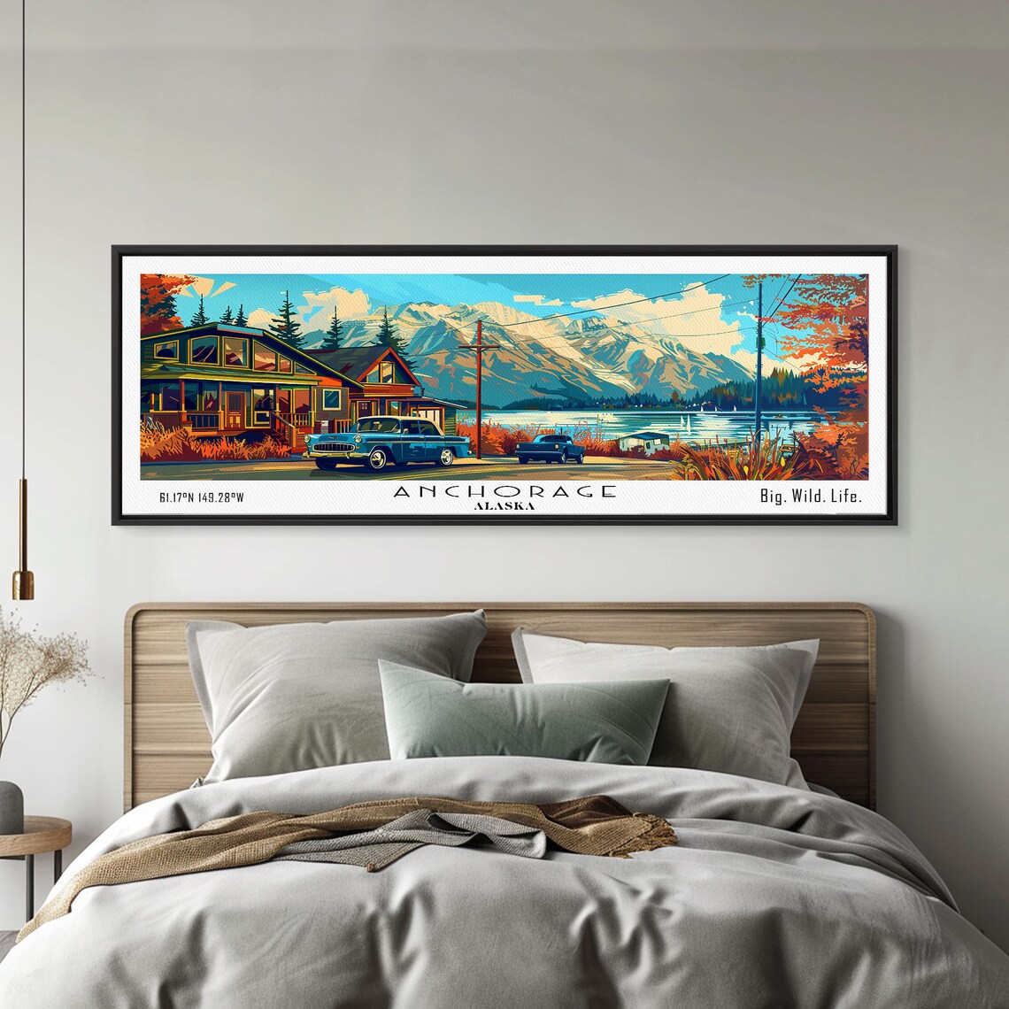 Anchorage Alaska Lakeside Cabins Snowy Mountains Vintage Truck Travel Poster - Image 6