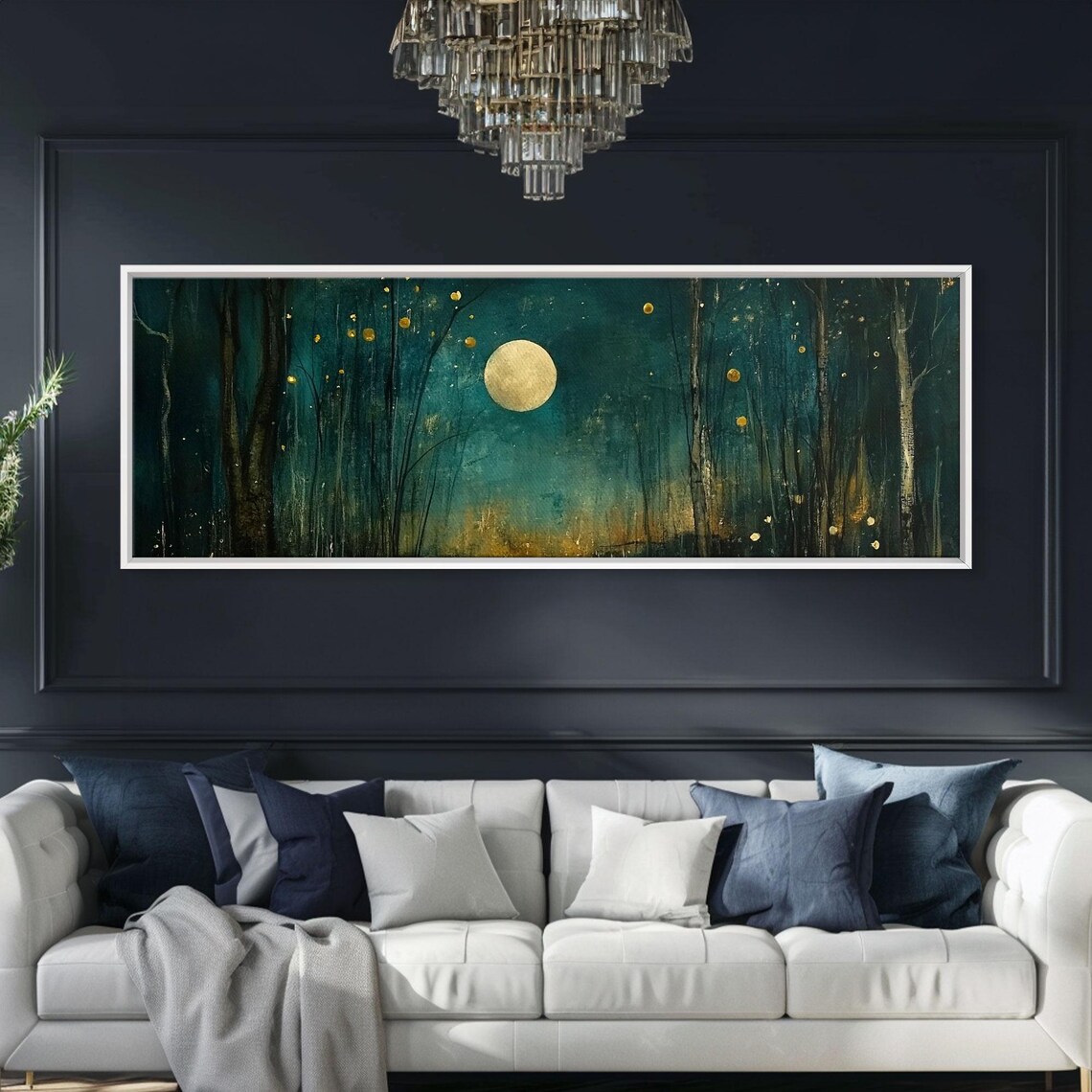 Midnight Forest Full Moon Fireflies Mystical Night Woods Art Print - Image 5