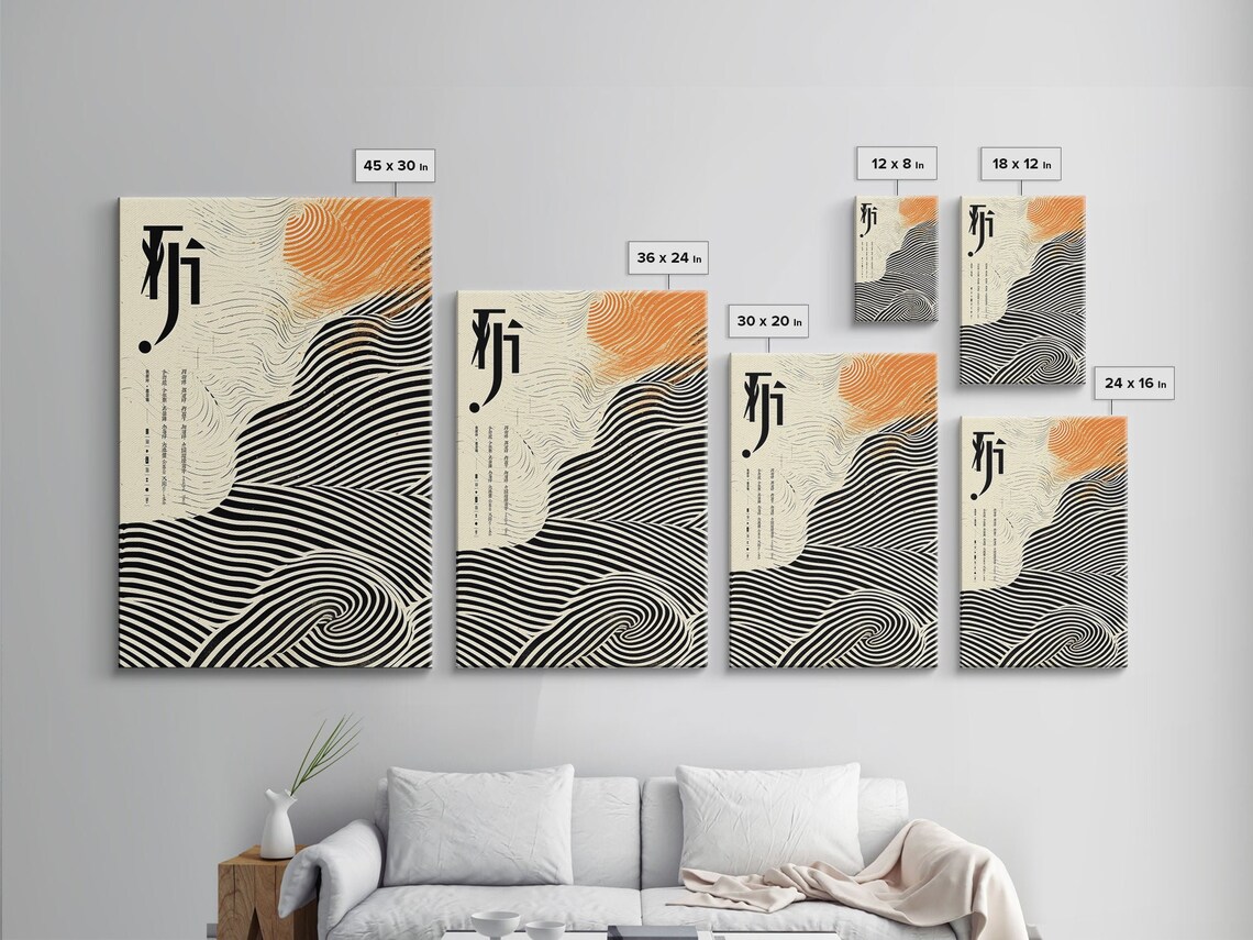 Japandi Wave Ripple Abstract, Mid-Century Art Print - Image 2