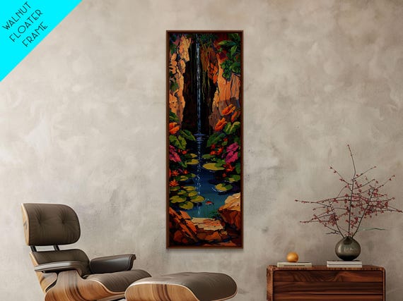 Whimsical Waterfall Painting Framed And Printed Contemporary Art Print Of Tropical Landscape Botanical Wall Art Print Nature Art