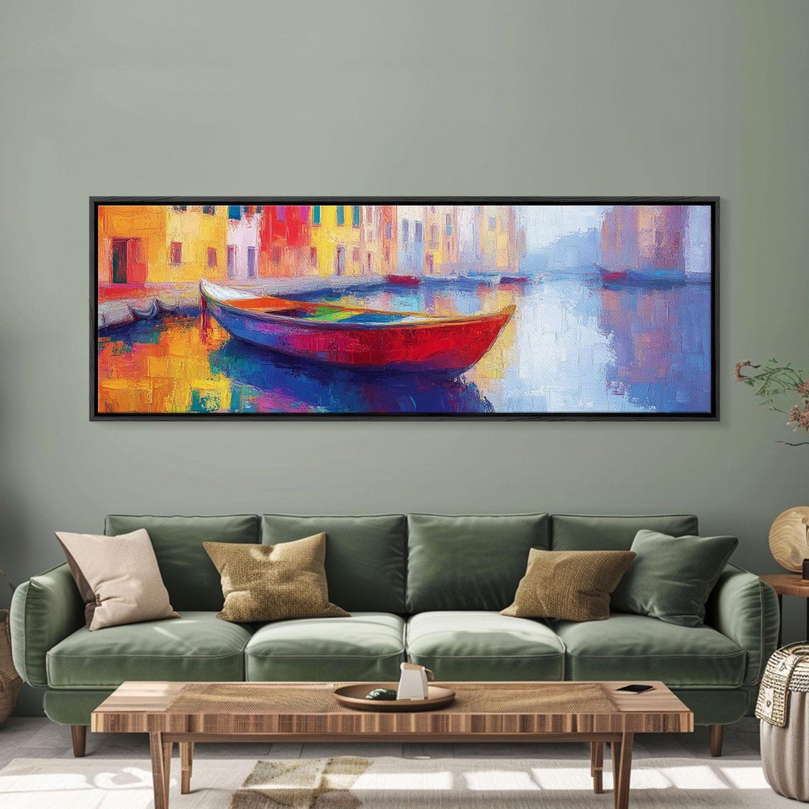 Red Boat On Colorful Canal Waterfront Vibrant Oil Travel Poster - Image 3