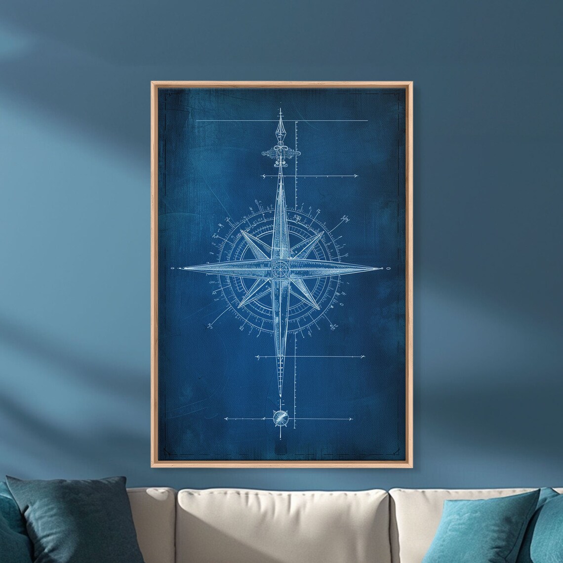 Compass Blueprint Art Print, Industrial Style - Image 4