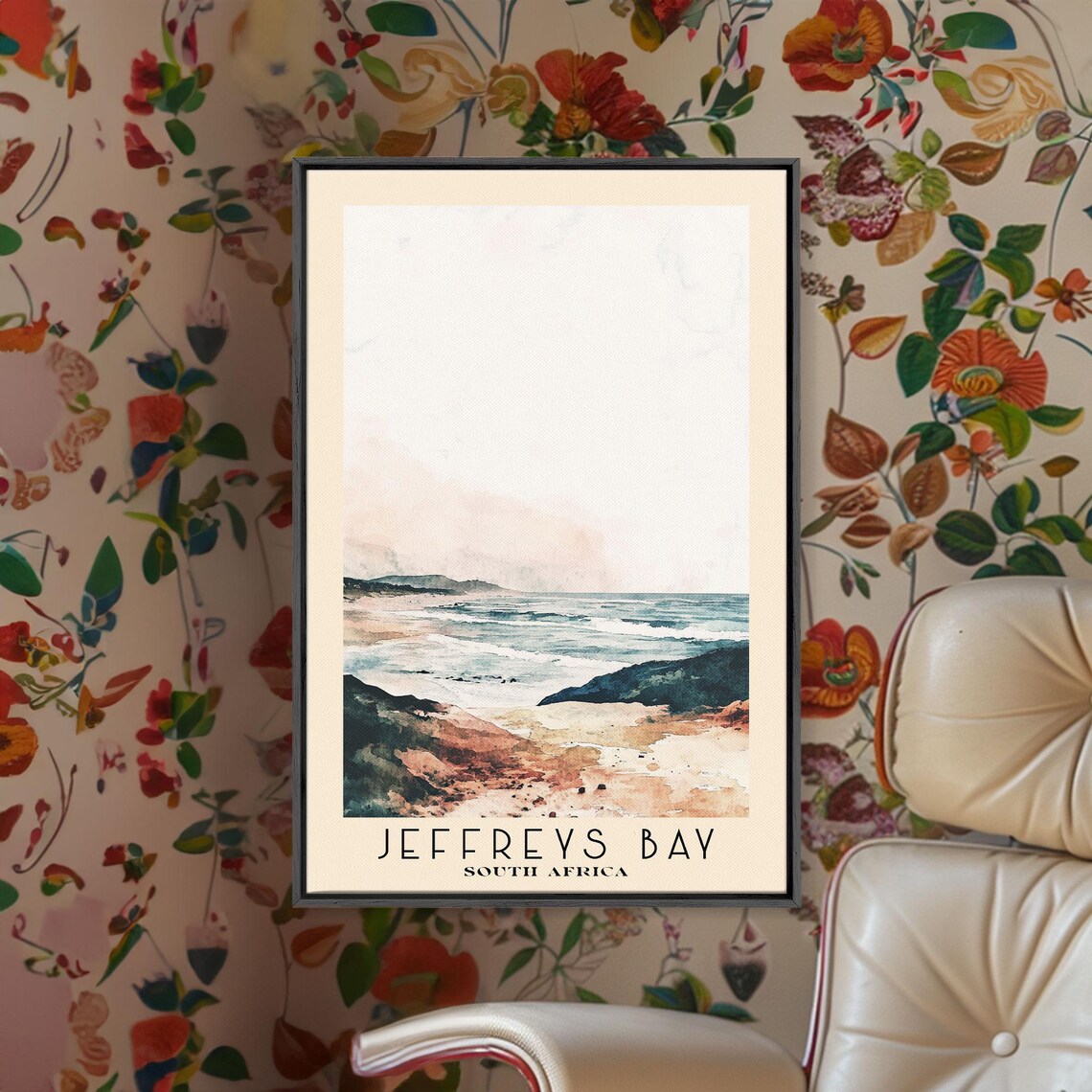 Jeffreys Bay South Africa Surf Waves Rocky Beach Watercolor Poster - Image 2