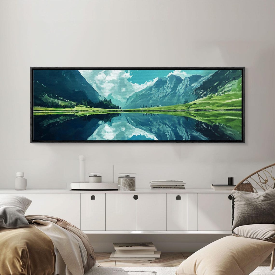 Alpine Lake Mirror Reflection Mountain Valley Panoramic Travel Poster - Image 2