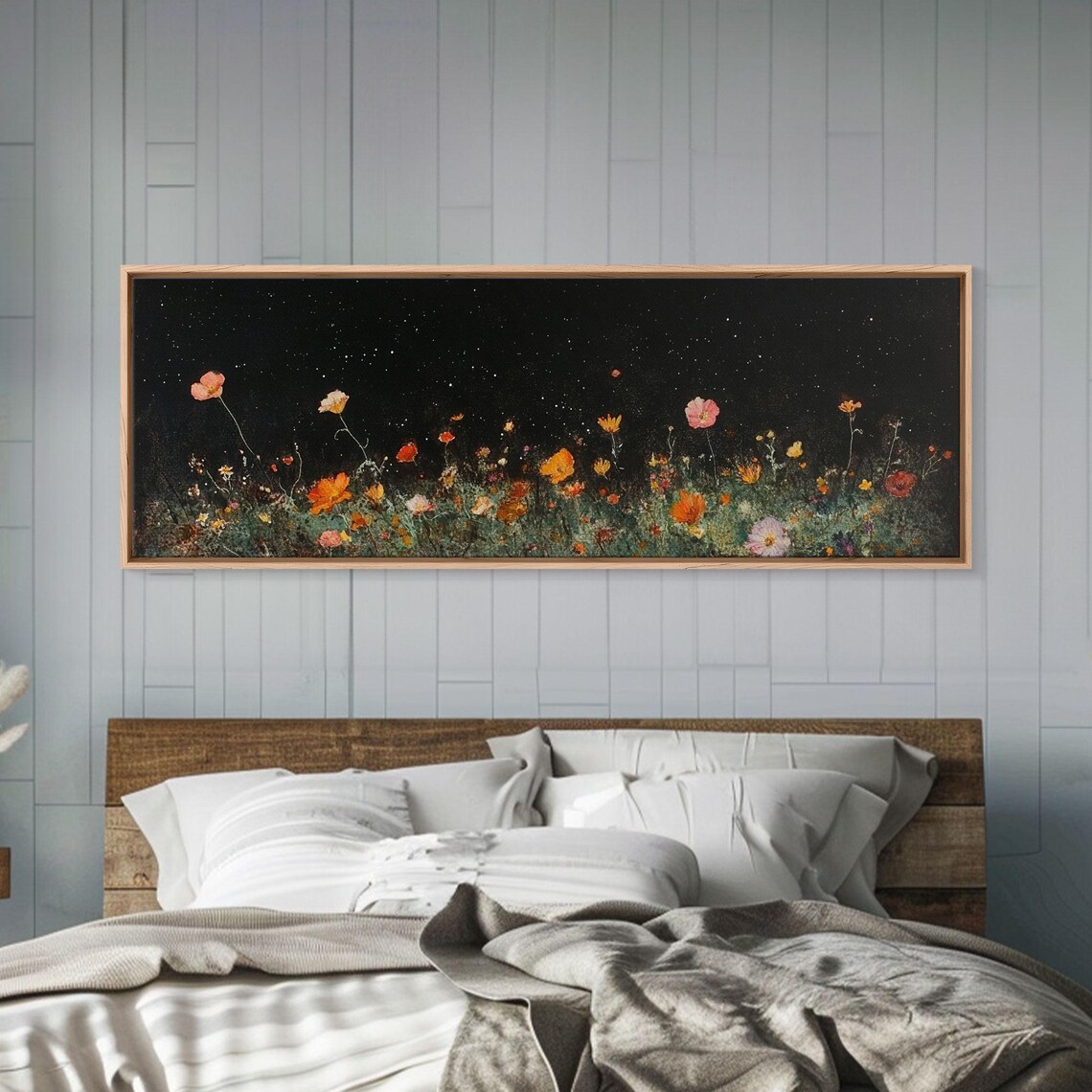 Wild Flowers Under Full Moon, Modern Farmhouse Art Print