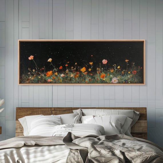 Wild Flowers Under Full Moon, Modern Farmhouse Art Print