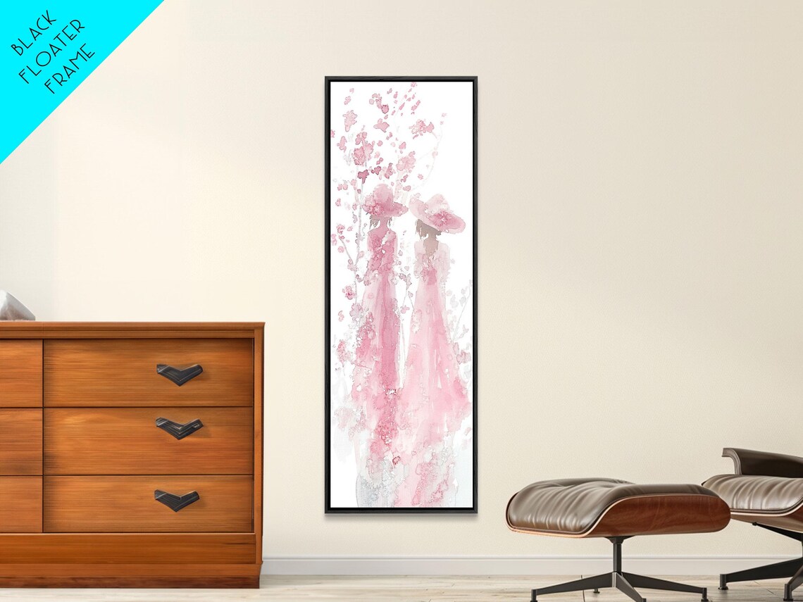 Two Women In Hats And Pink Dresses Watercolor Feminine Wall Art - Image 3