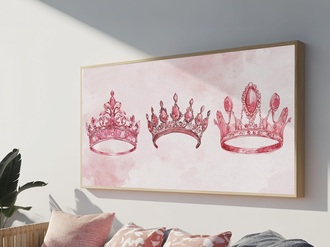 Pink Crown Trio Art Print, Whimsical Princess Decor - Image 5