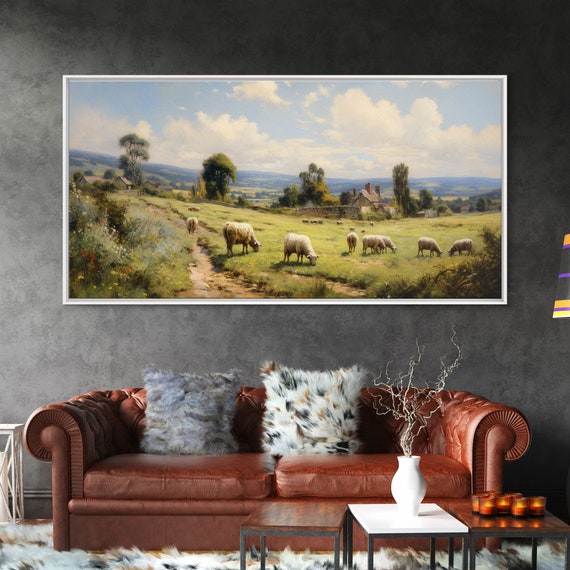 Sheep Countryside Farmhouse Landscape Art Print
