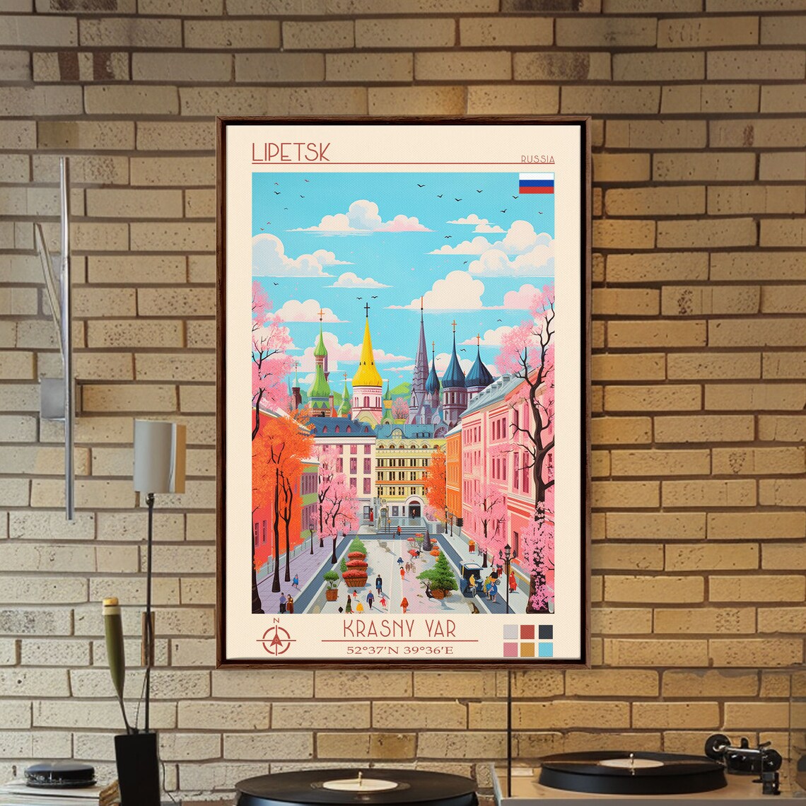 Lipetsk Russia Church Domes Pink Blossom Plaza Spring Travel Poster