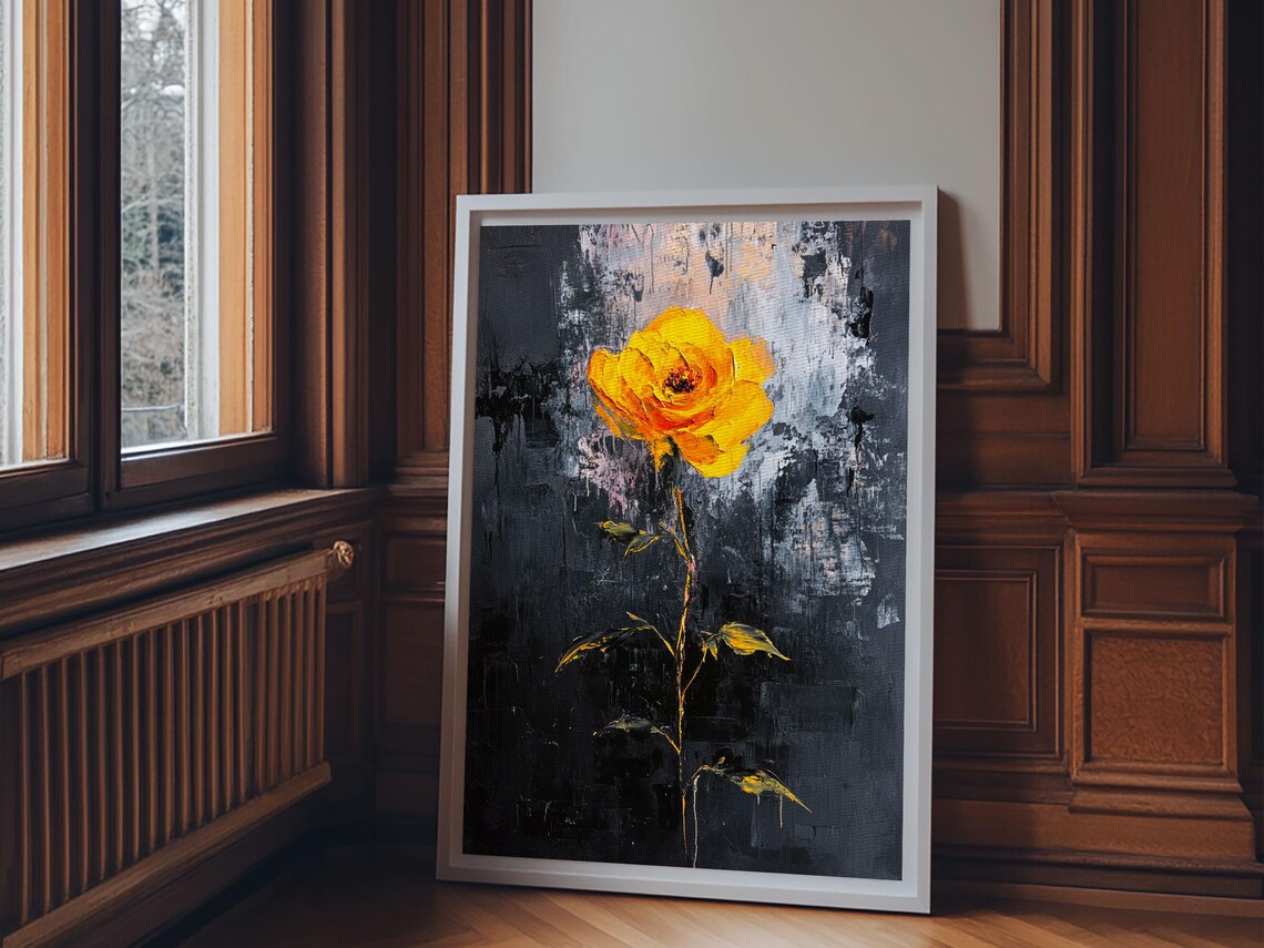 Yellow Rose On Dark Background Bold Abstract Floral Modern Art Poster - Image 5