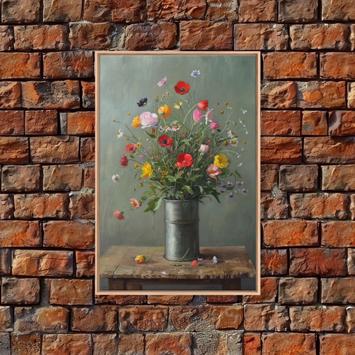 Wildflowers In Metal Vase On Weathered Wood Rustic Still Life Poster - Image 2