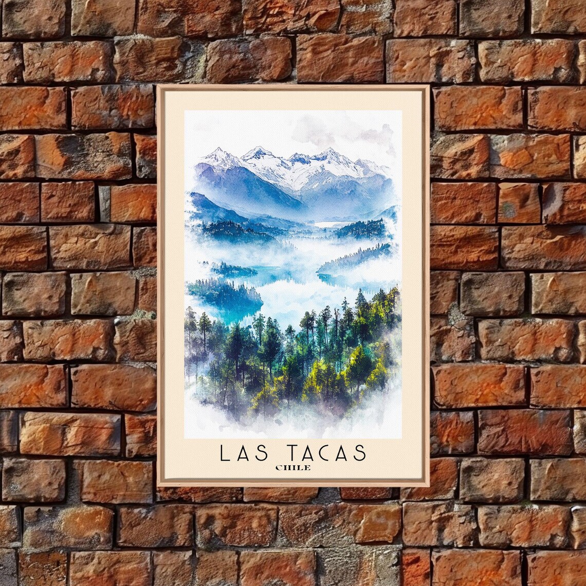 Las Tacas Chile Misty Snow Capped Peaks Pine Forest Watercolor Poster - Image 5