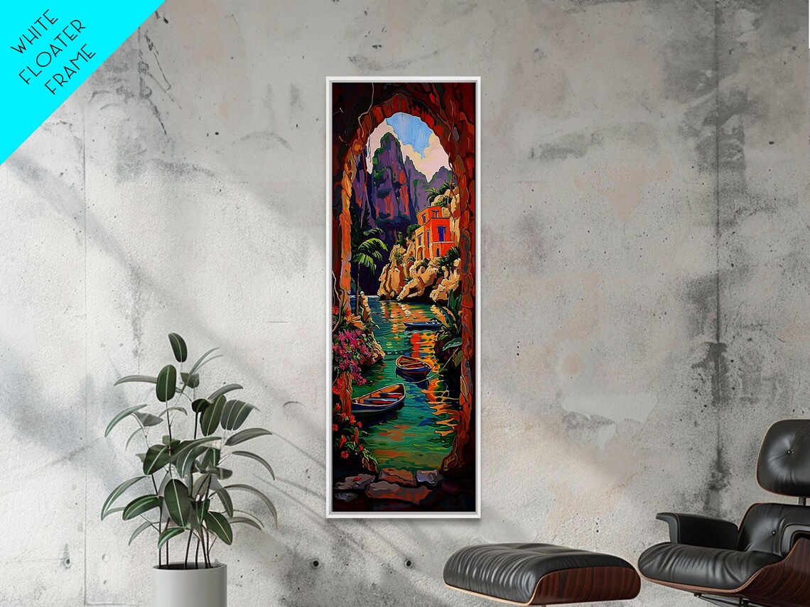 Colorful Waterway Through Rocky Cliffs And Archway Impasto Coast Poster - Image 6