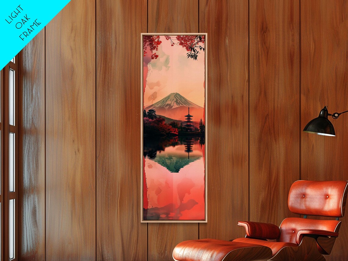 Mount Fuji With Pagoda And Red Bridge Reflected In Lake Travel Poster - Image 3