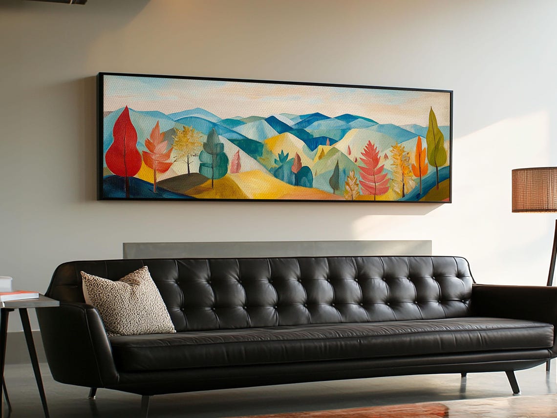Abstract Fall Panoramic Landscape Painting Print Framed Wall Art Print Living Room Art Horizontal Wall Art Fall Centerpiece - Image 4