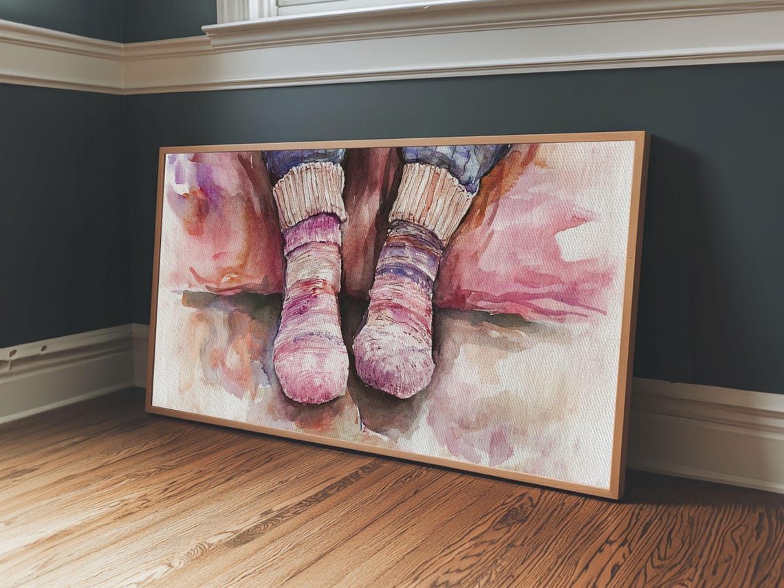 Cozy Striped Knit Socks Feet Watercolor Warm Fall Hygge Style Poster