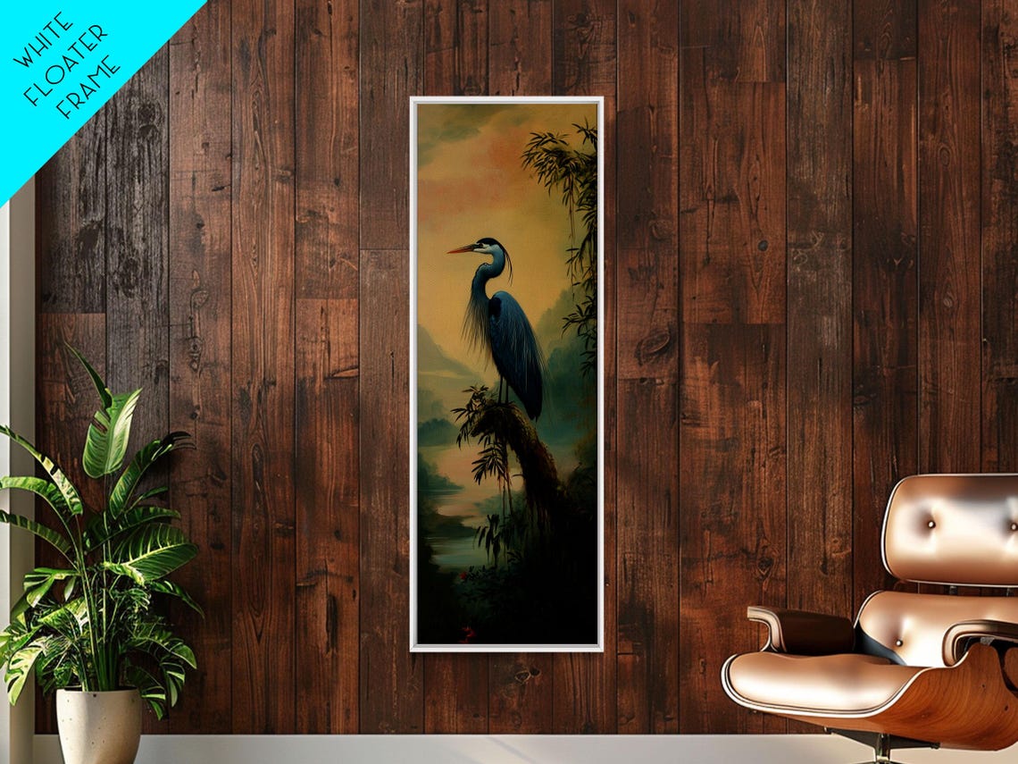 Blue Heron at Sunset Marsh Golden Sky Elegant Wading Bird Wall Art - Image 5