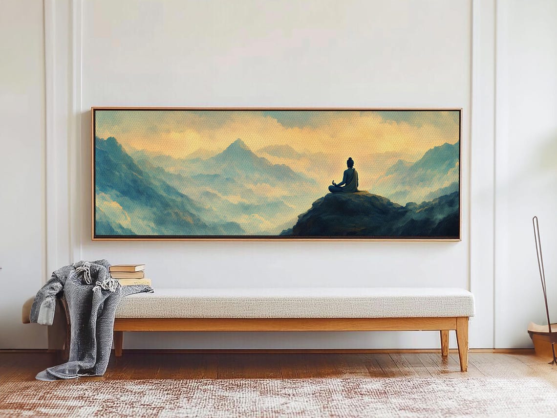 Buddha Meditating On Mountain Top Misty Zen Yoga Studio Poster - Image 2