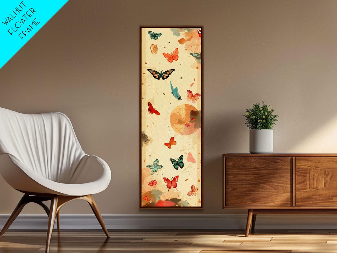 Colorful Butterflies Floating Across Light Background Tall Framed Print For Wall Decor - Image 4