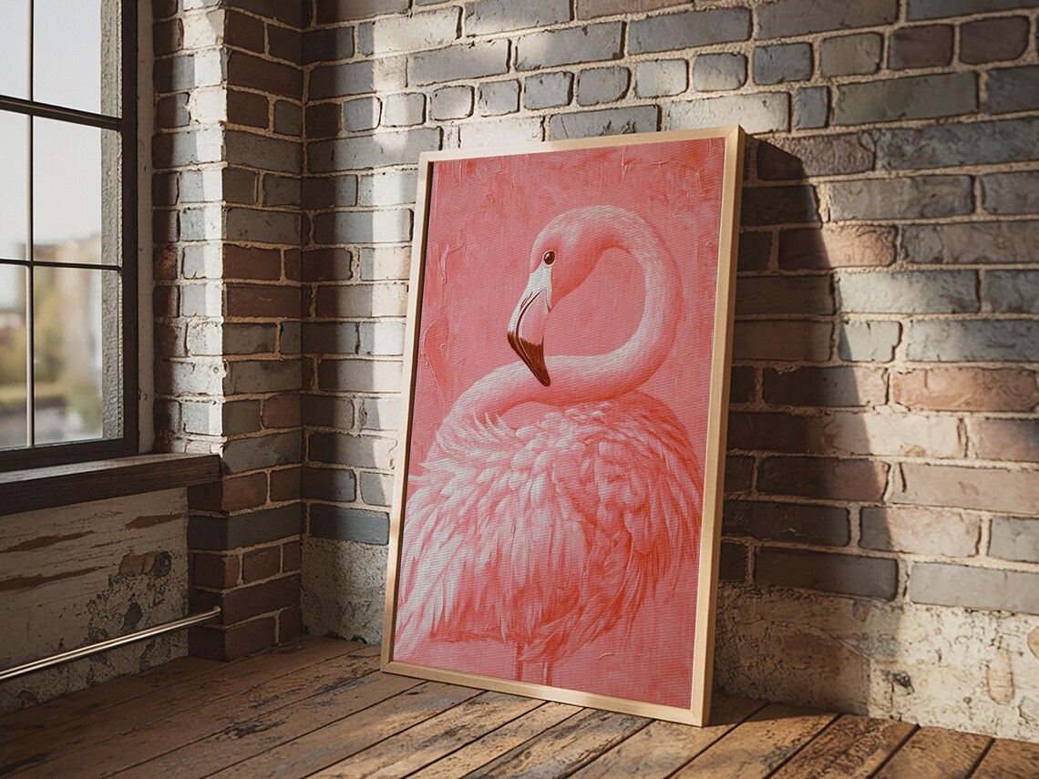 Pink Flamingo Painting Print Preppy Trendy Wall Art Animal Print Framed Print Wood Framed Art Dorm Decor Apartment Art Nuevart - Image 6