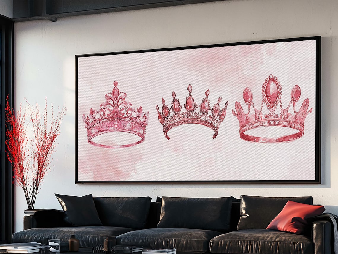 Pink Crown Trio Art Print, Whimsical Princess Decor - Image 2