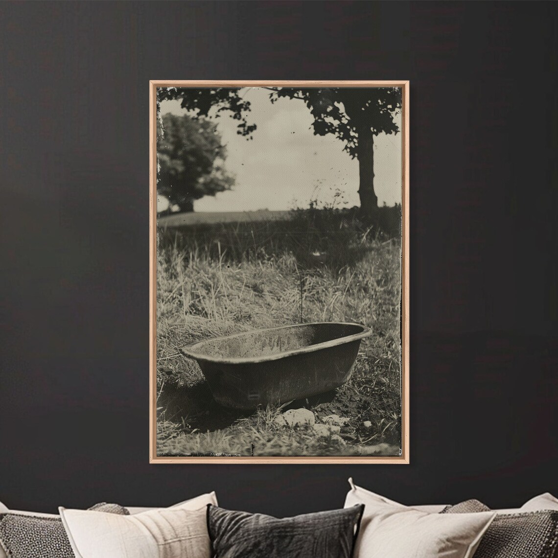 Vintage Bathtub In A Grassy Field Sepia Tone Rustic Photo Art Poster - Image 2