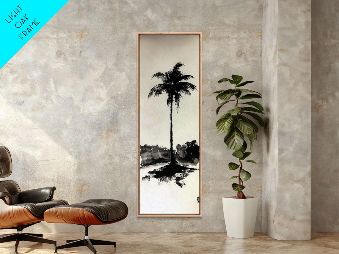 Minimalist Black And White Palm Tree Ink Tropical Zen Art Poster - Image 2
