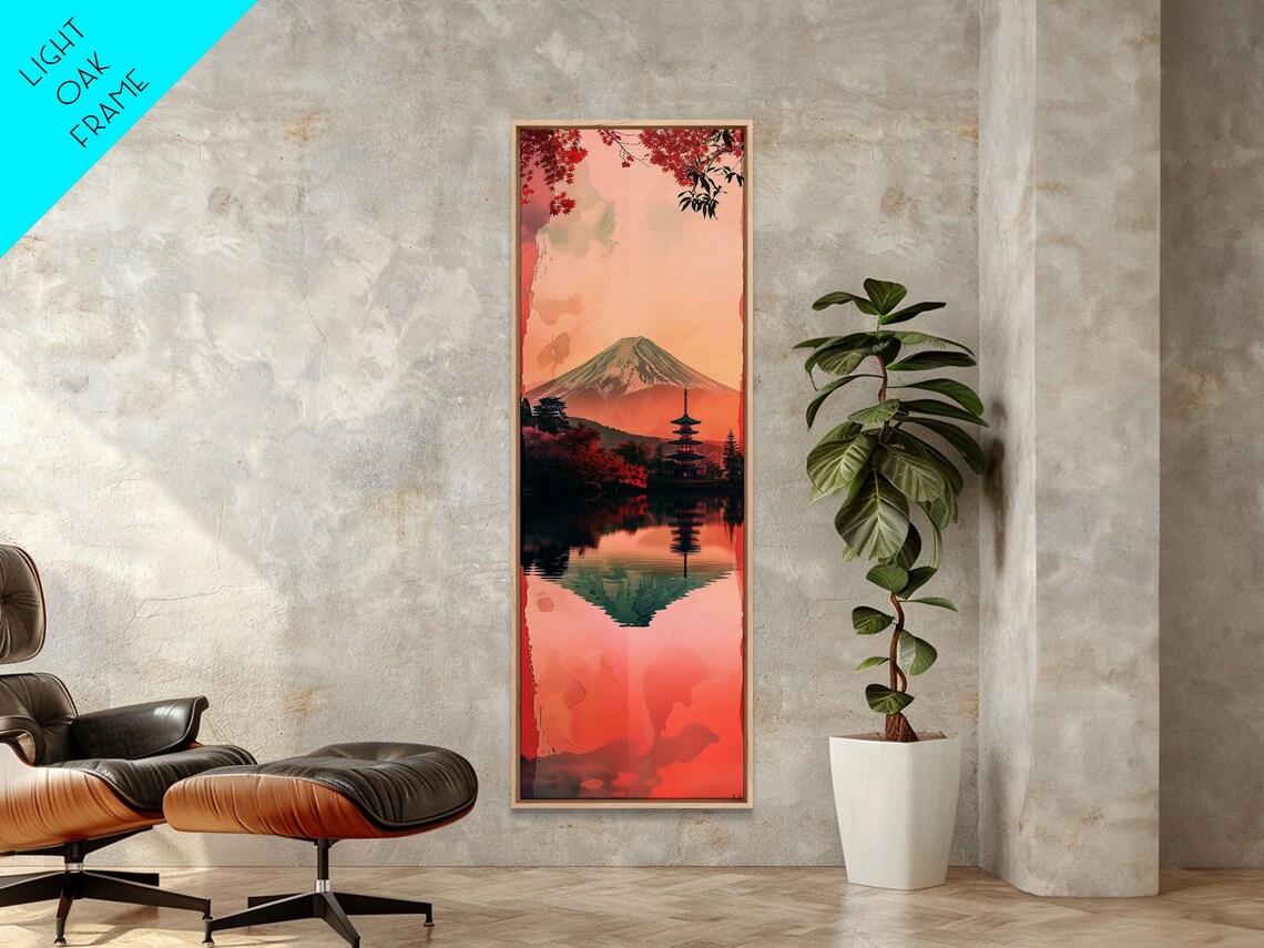 Mount Fuji With Pagoda And Red Bridge Reflected In Lake Travel Poster - Image 6