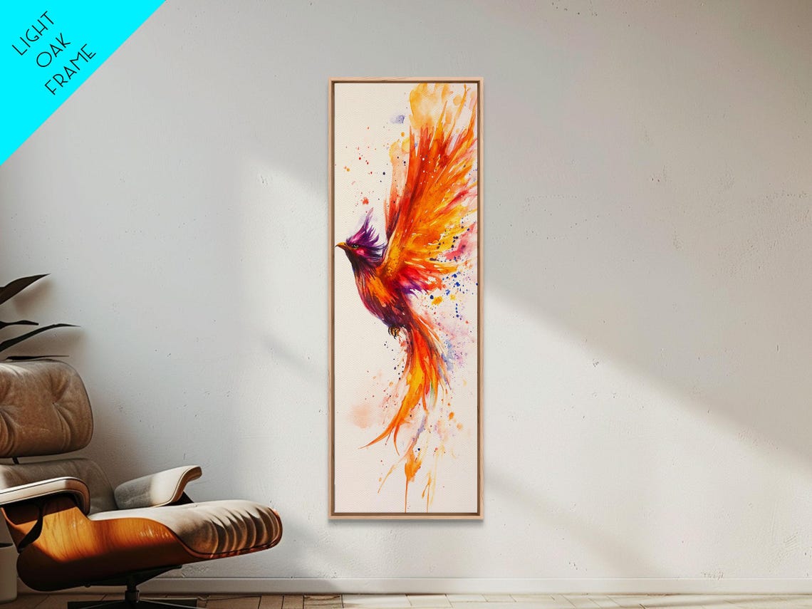 Watercolor Phoenix In Flight Splash Red Orange Flames Wings Art Poster - Image 3