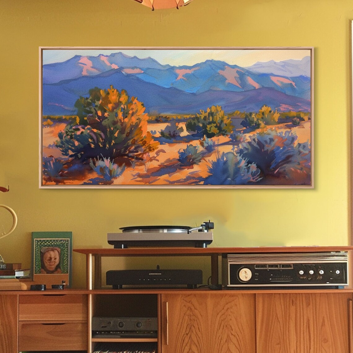 Serene Desert Landscape With Mountains Beautiful Living Room Art Framed Print Farmhouse Style Rustic Wall Decor