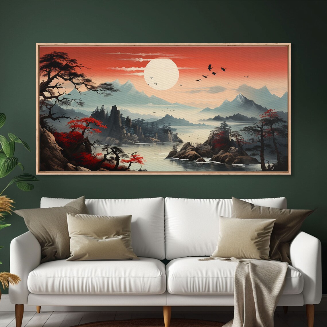 Japanese Sun Landscape Panoramic Art Print, Office