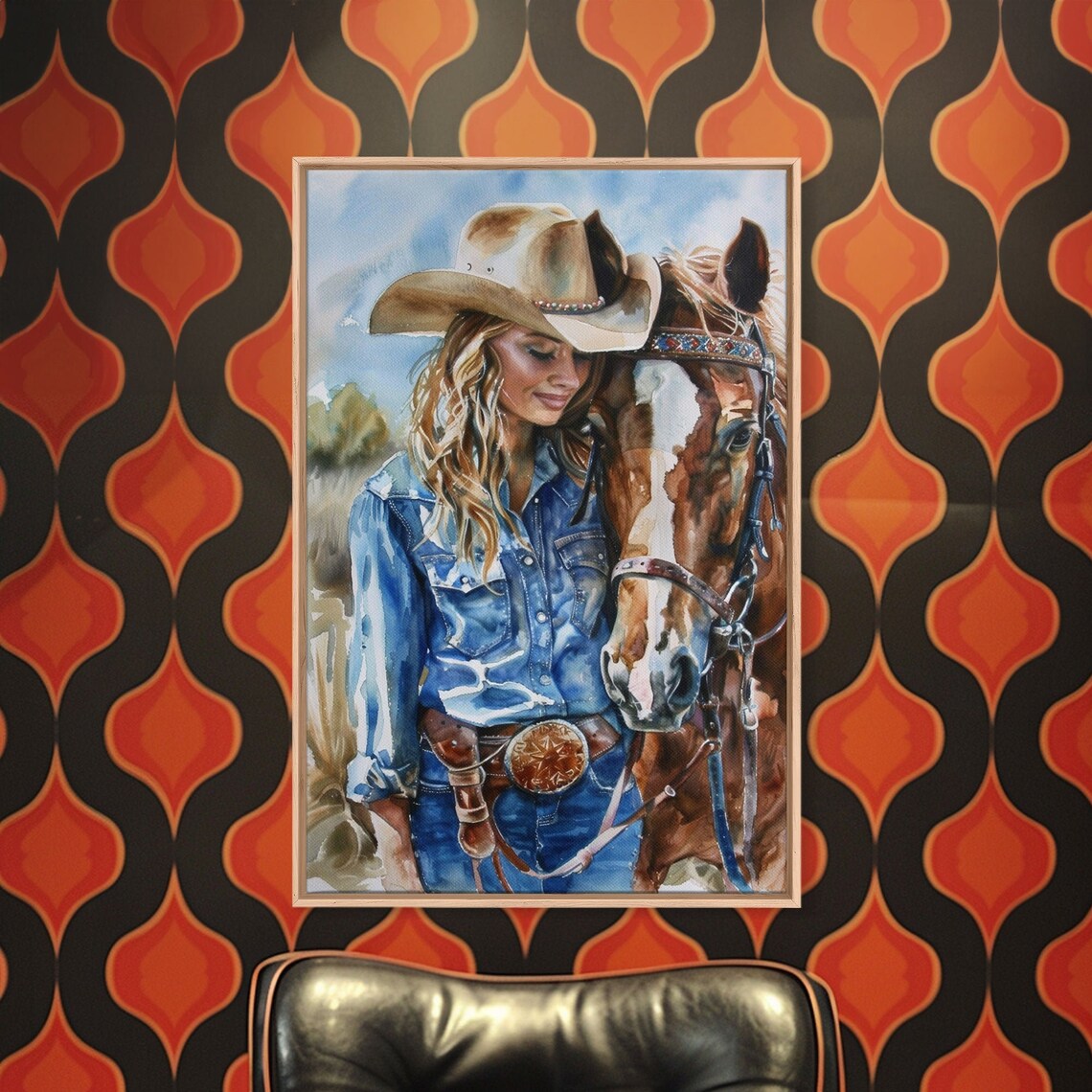 Smiling Cowgirl With Horse Watercolor Western Ranch Life Poster - Image 2
