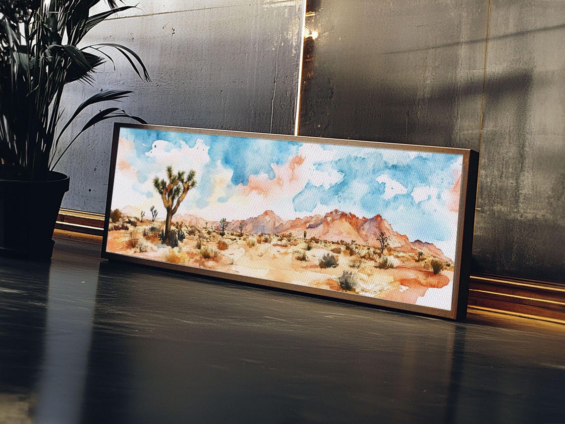 Desert Landscape Painting Print Pueblo Style Home Decor Southwestern Farmhouse Painting Of Joshua Tree California Minimalist Decor