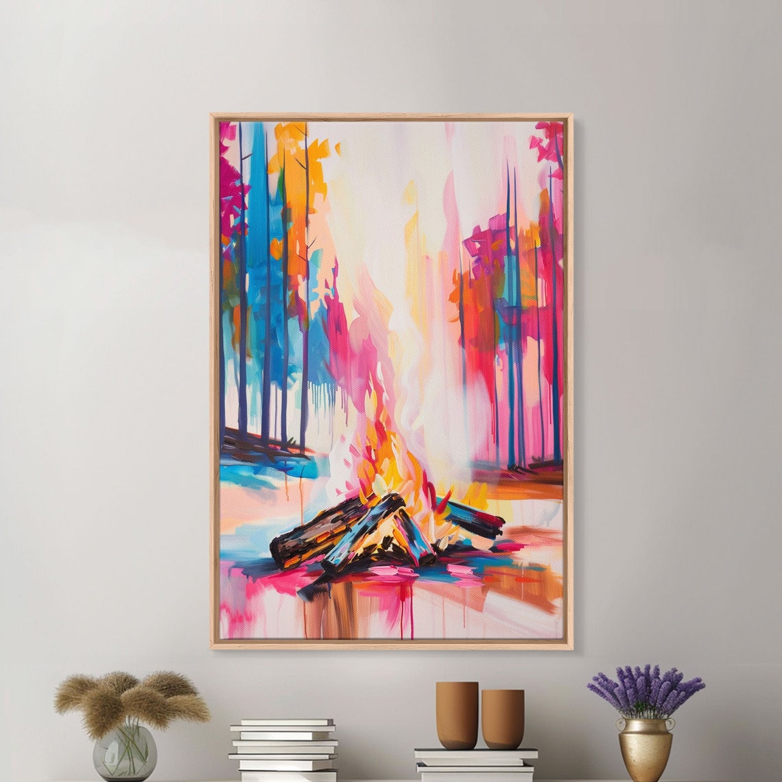 Vibrant Campfire Colorful Abstract Forest Bonfire Night Art Poster - Image 2